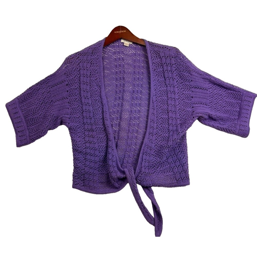 Christopher & Banks Purple Knit Cardigan Tie Front Short Sleeve Medium